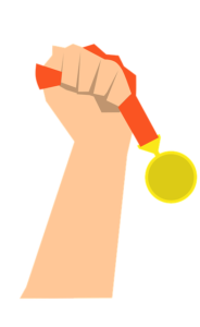 Illustration of a hand holding a medal