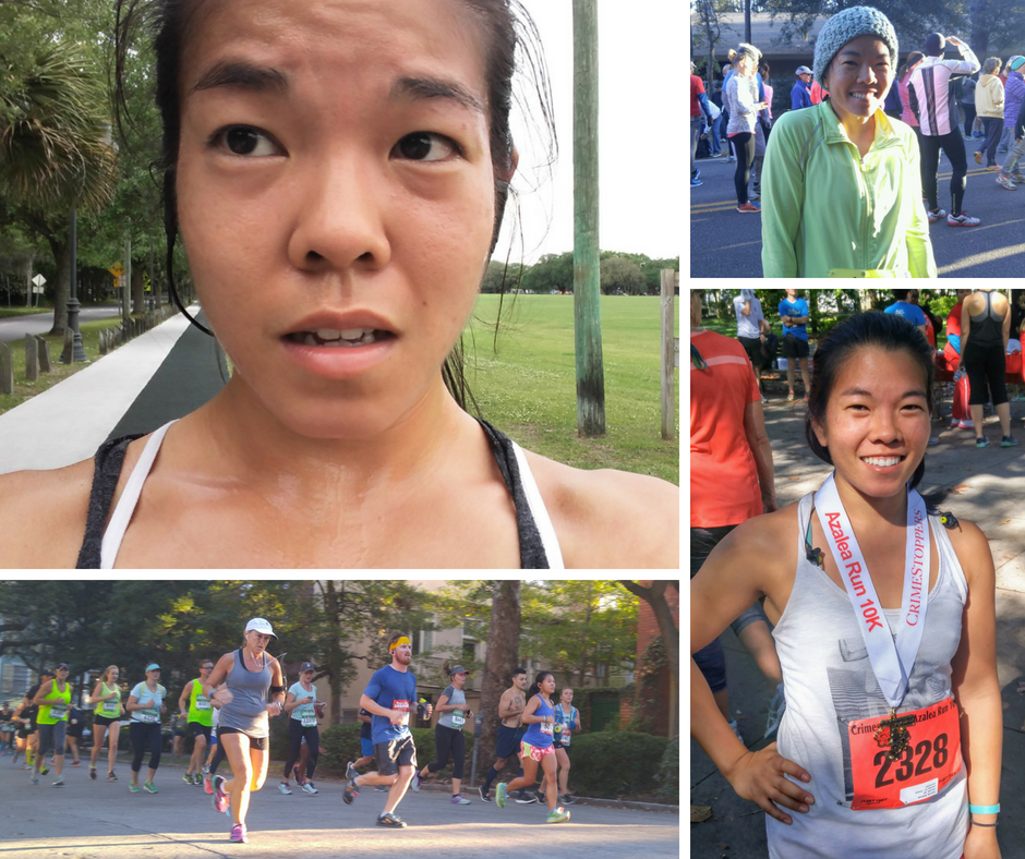 Global Running Day 2018: Photo of me distressed, me with a medal, me at the starting line, me racing